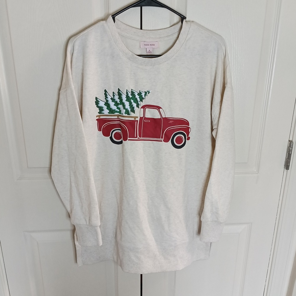 Teddi Rose Christmas Truck Sweatshirt Womens M Oatmeal Excellent Holiday Graphic